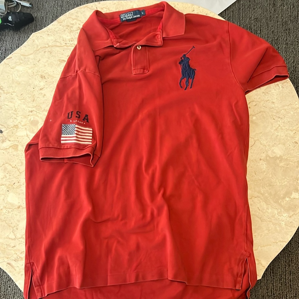 Men’s polo Ralph Lauren red polo with embroidery logo and use flag patch